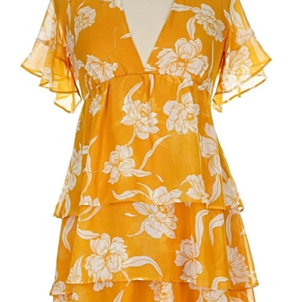 Show Me Your MuMu Mustard Yellow Floral Dress
